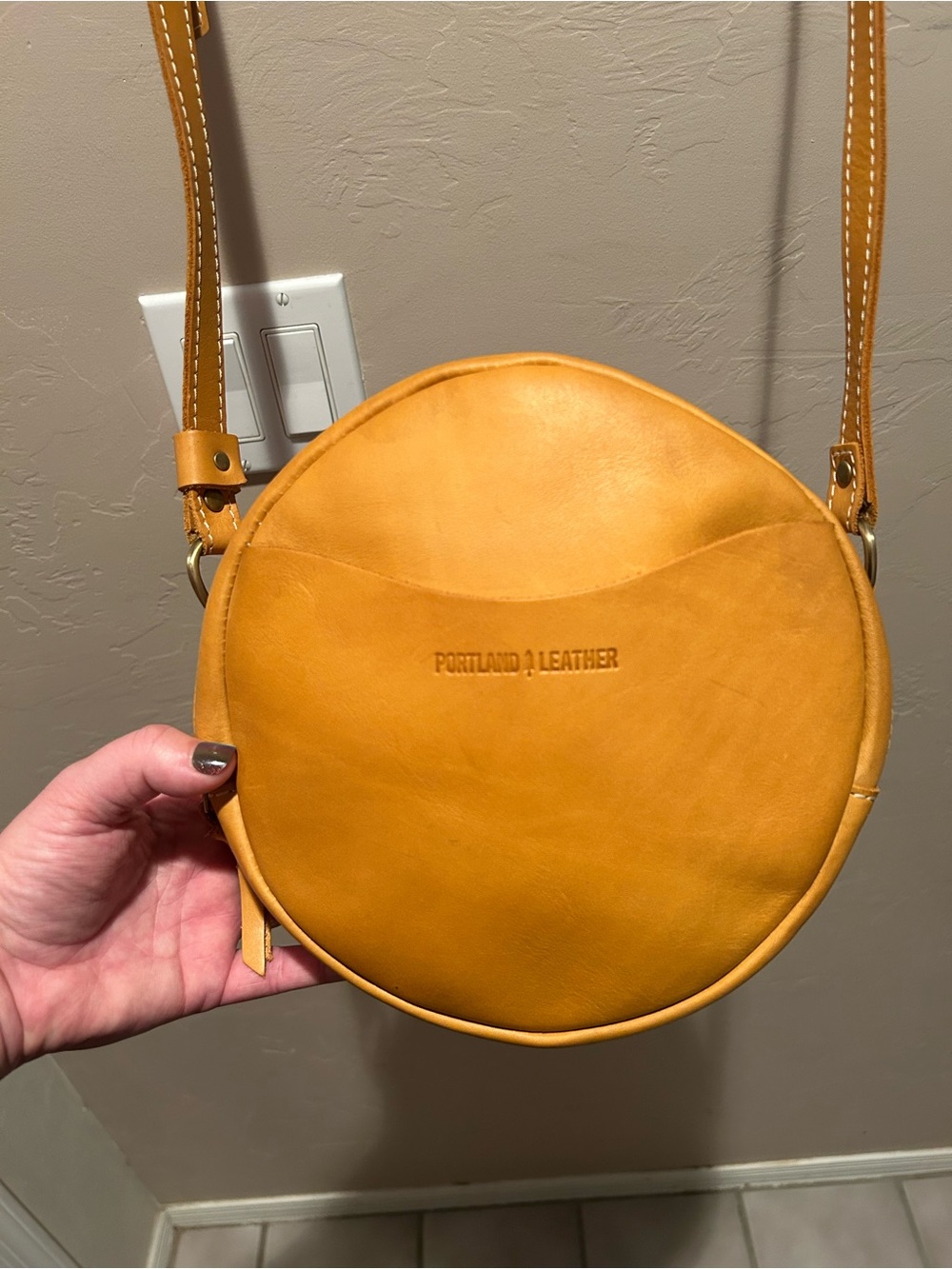 Portland Leather Round Crossbody in Sunflower Yellow 9”